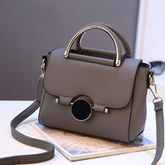 Round Buckle Decor Handbag Solid Shoulder Bag Flap Purse For Women