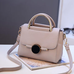 Round Buckle Decor Handbag Solid Shoulder Bag Flap Purse For Women