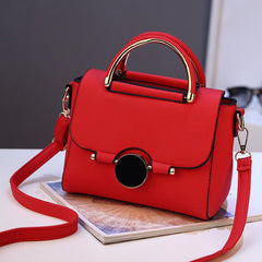 Round Buckle Decor Handbag Solid Shoulder Bag Flap Purse For Women