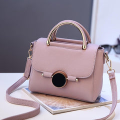 Round Buckle Decor Handbag Solid Shoulder Bag Flap Purse For Women