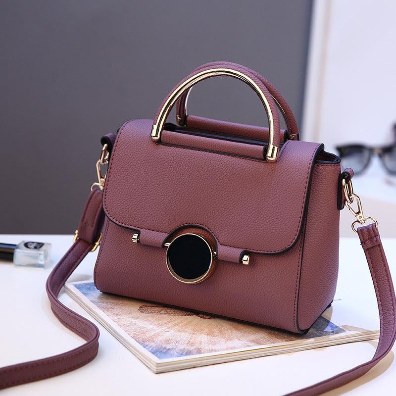 Round Buckle Decor Handbag Solid Shoulder Bag Flap Purse For Women