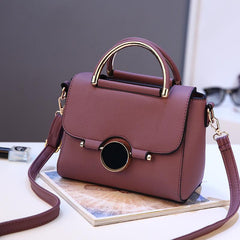 Round Buckle Decor Handbag Solid Shoulder Bag Flap Purse For Women