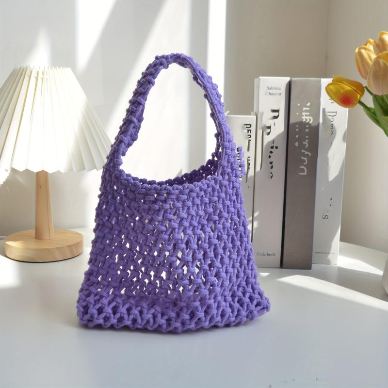 Summer Crochet Bag For Women Hollow Out Woven Beach Bag Bucket Handbag