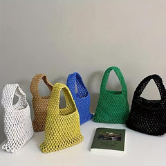 Summer Crochet Bag For Women Hollow Out Woven Beach Bag Bucket Handbag