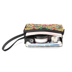 Embroidered Small Zipper Bag Women's Small Clutch Bag With Wristlet