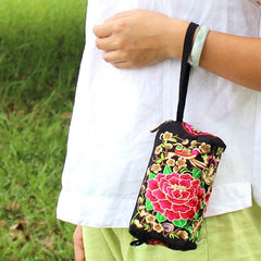Embroidered Small Zipper Bag Women's Small Clutch Bag With Wristlet