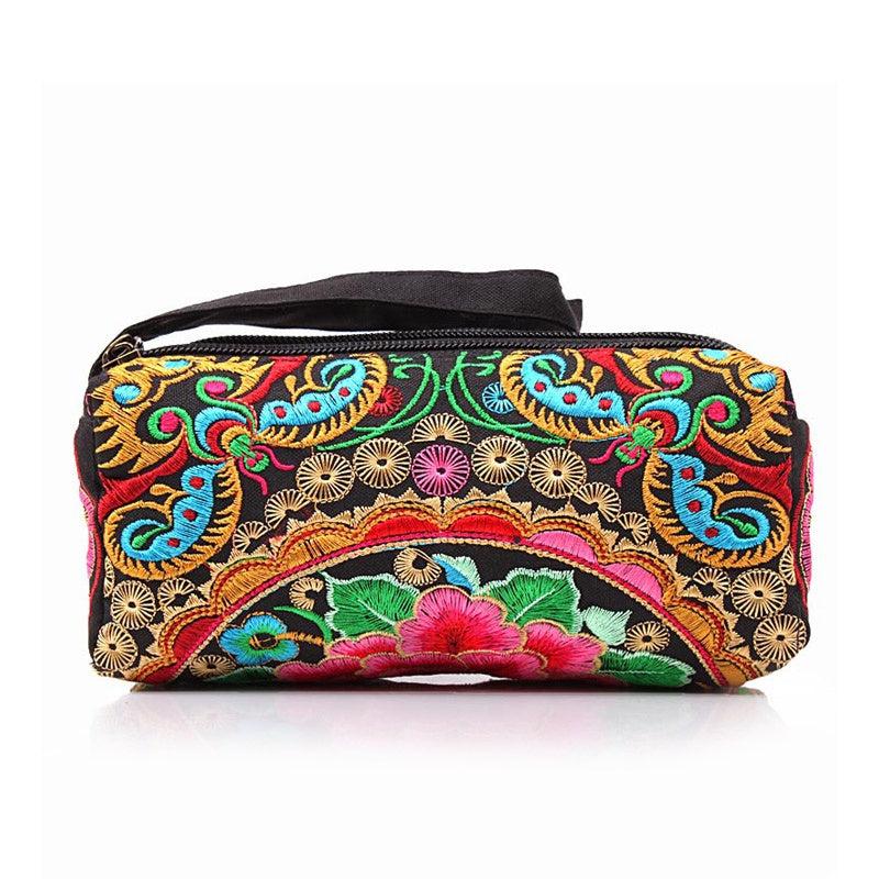 Embroidered Small Zipper Bag Women's Small Clutch Bag With Wristlet