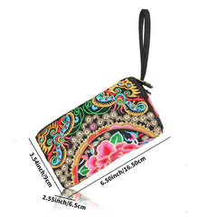 Embroidered Small Zipper Bag Women's Small Clutch Bag With Wristlet