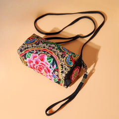 Embroidered Small Zipper Bag Women's Small Clutch Bag With Wristlet