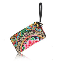 Embroidered Small Zipper Bag Women's Small Clutch Bag With Wristlet