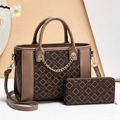 Printed Chain Decor Shoulder Bag With Purse, Durable Waterproof Tote Handbag