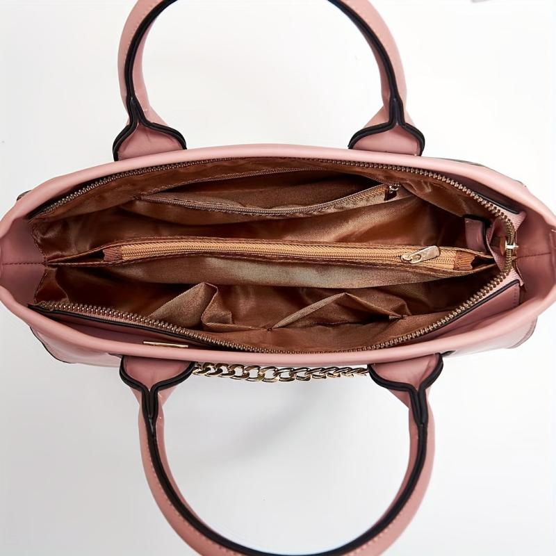 Printed Chain Decor Shoulder Bag With Purse, Durable Waterproof Tote Handbag