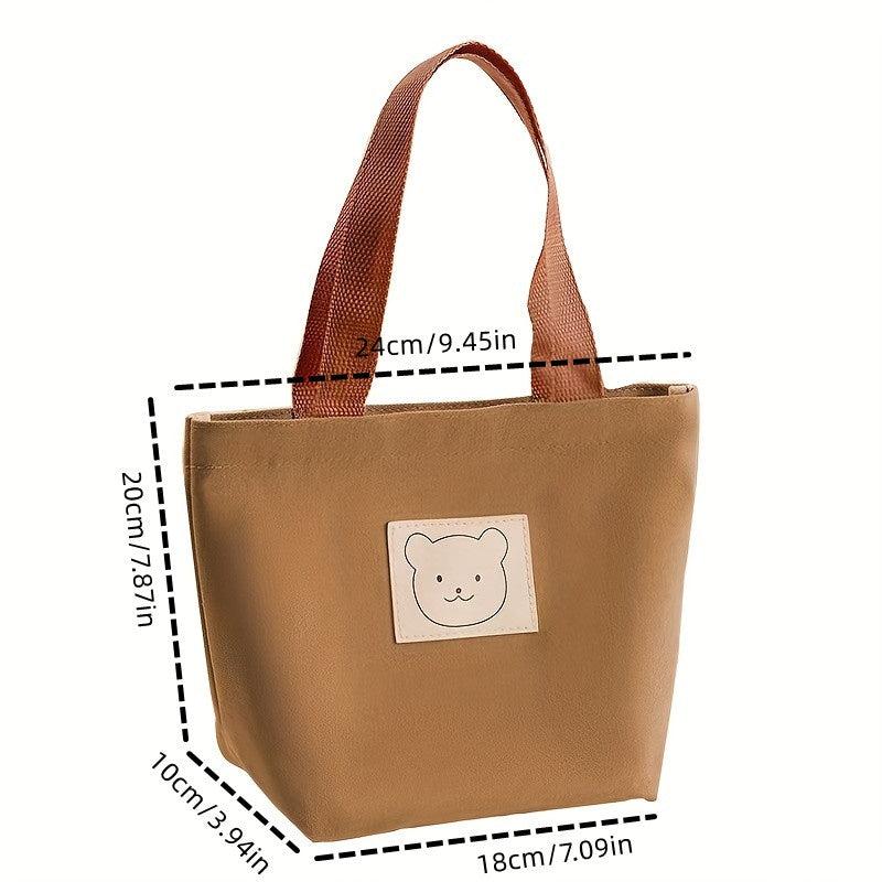 Bear Cartoon Canvas Handbag Lunch Bag for Work & School
