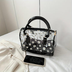 Transparent Daisy Flower Print PVC Jelly Satchel Purse