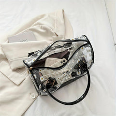 Transparent Daisy Flower Print PVC Jelly Satchel Purse