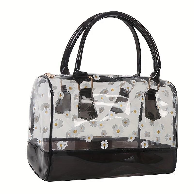 Transparent Daisy Flower Print PVC Jelly Satchel Purse