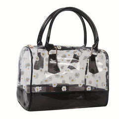 Transparent Daisy Flower Print PVC Jelly Satchel Purse