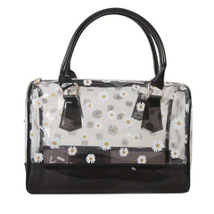 Transparent Daisy Flower Print PVC Jelly Satchel Purse