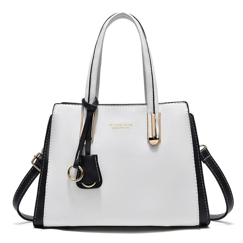 Large Capacity Faux Leather Shoulder Bag with Charm