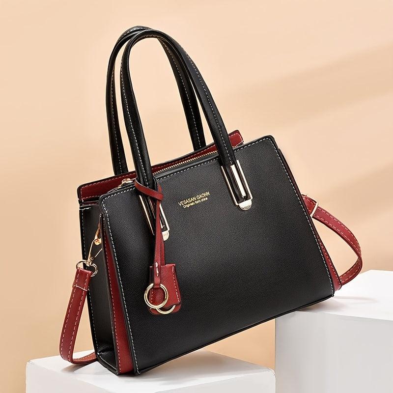 Large Capacity Faux Leather Shoulder Bag with Charm
