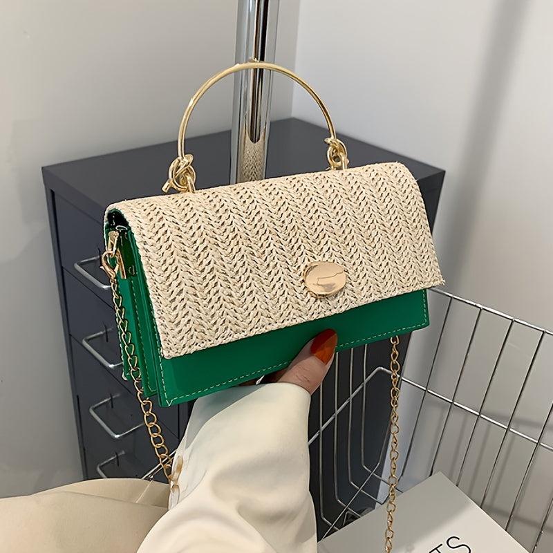 Straw Flap Shoulder Bag Magnet Crossbody Handbag
