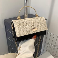 Straw Flap Shoulder Bag Magnet Crossbody Handbag