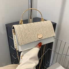 Straw Flap Shoulder Bag Magnet Crossbody Handbag