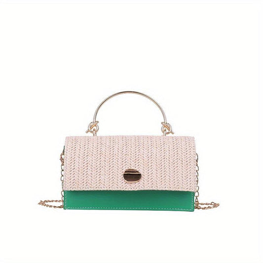 Straw Flap Shoulder Bag Magnet Crossbody Handbag