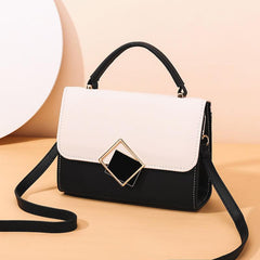 Two Tone Block Top Handle Handbag with Metal Decor Shoulder Bag