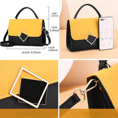 Two Tone Block Top Handle Handbag with Metal Decor Shoulder Bag