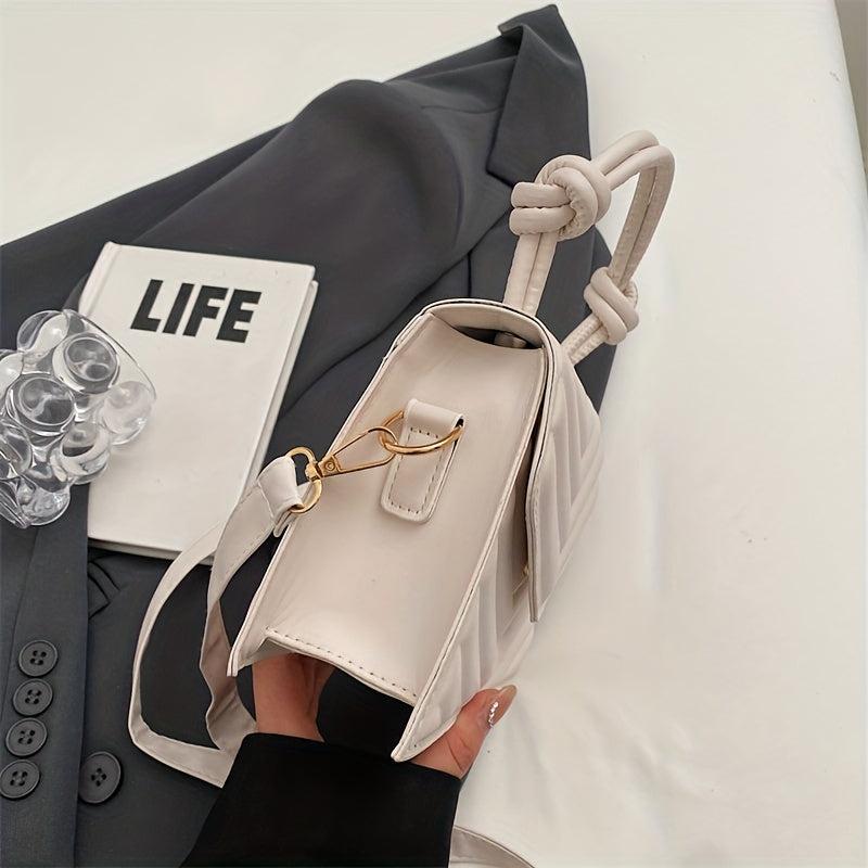 Minimalist Square Shoulder Bag Solid Flap Handbag Women's Satchel Bag