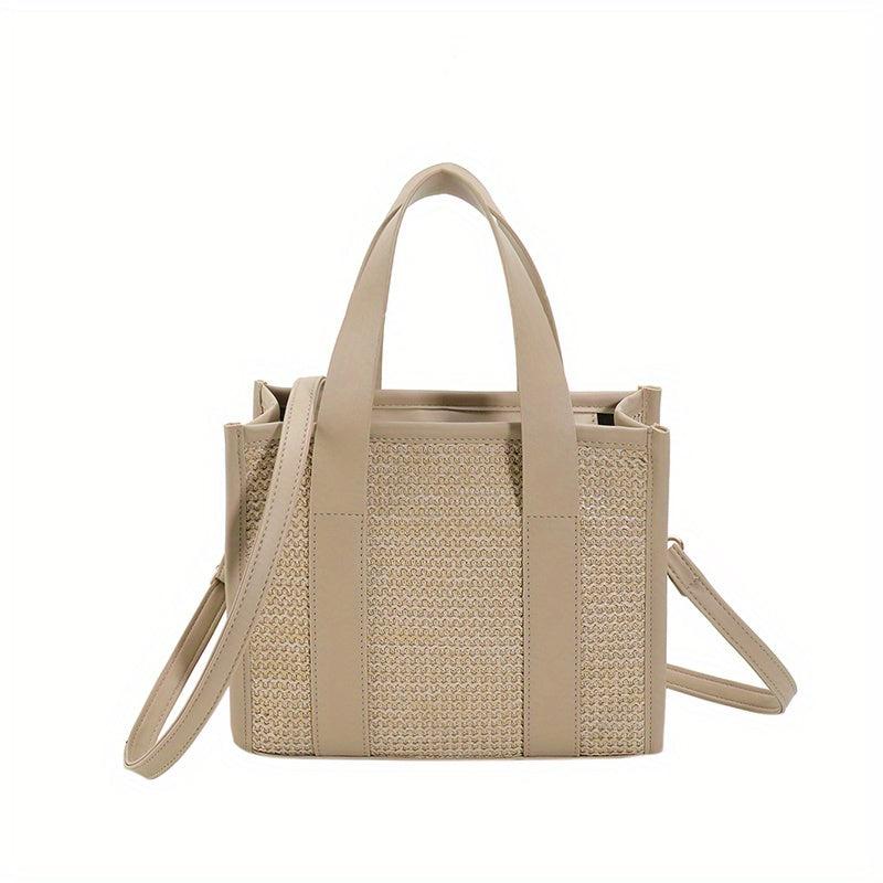 Colorblock Straw Square Bag Minimalist Handbag Travel