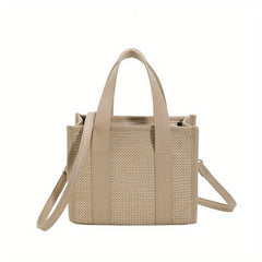Colorblock Straw Square Bag Minimalist Handbag Travel