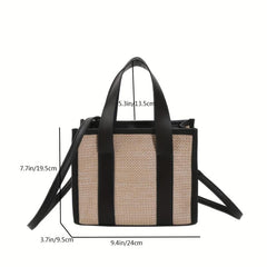 Colorblock Straw Square Bag Minimalist Handbag Travel