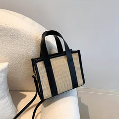 Colorblock Straw Square Bag Minimalist Handbag Travel