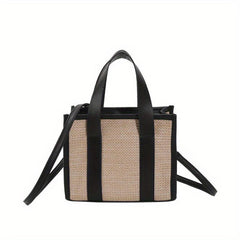 Colorblock Straw Square Bag Minimalist Handbag Travel