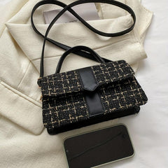 Plaid Pattern Braided Tote Bag Classic PU Leather Top Handle Shoulder Bag
