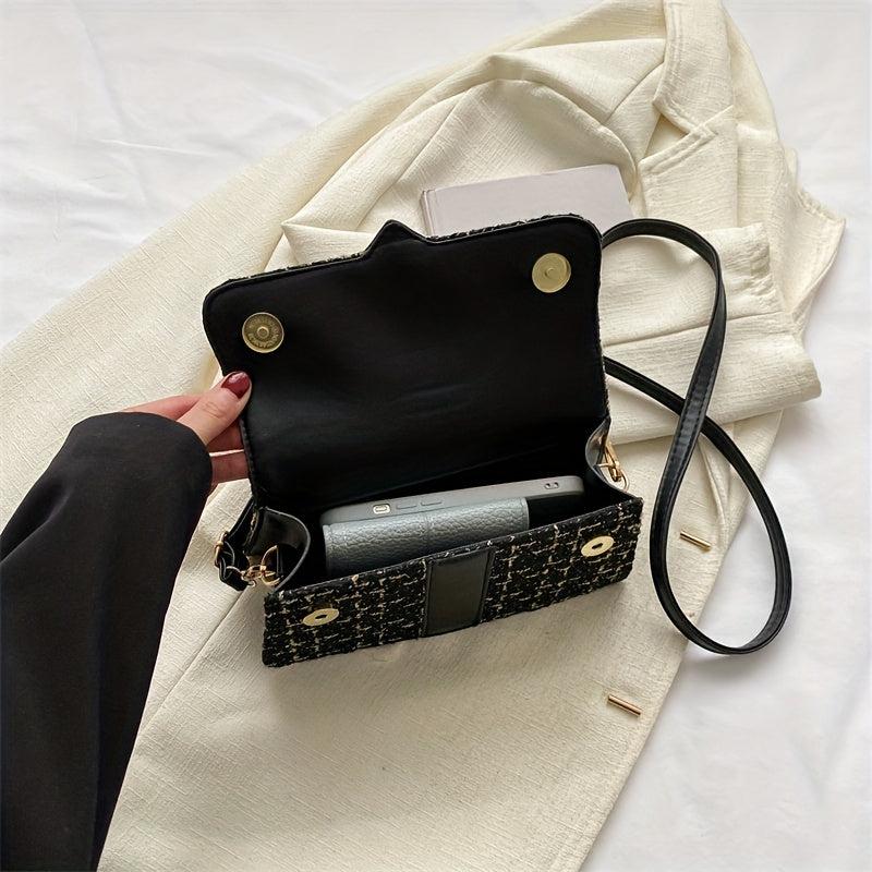 Plaid Pattern Braided Tote Bag Classic PU Leather Top Handle Shoulder Bag