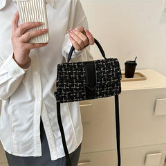 Plaid Pattern Braided Tote Bag Classic PU Leather Top Handle Shoulder Bag