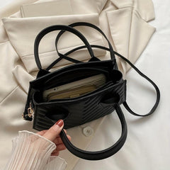 Mini Top Handle Satchel Crossbody Bag Textured PU Leather Classic Shoulder Bag