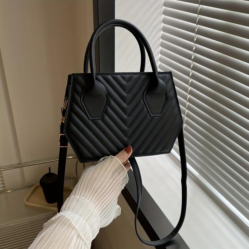 Mini Top Handle Satchel Crossbody Bag Textured PU Leather Classic Shoulder Bag