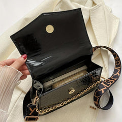 Crocodile Pattern Crossbody Bag Wide Strap Square Purse