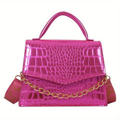 Crocodile Pattern Crossbody Bag Wide Strap Square Purse