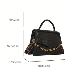 Crocodile Pattern Crossbody Bag Wide Strap Square Purse
