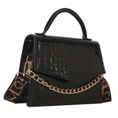Crocodile Pattern Crossbody Bag Wide Strap Square Purse