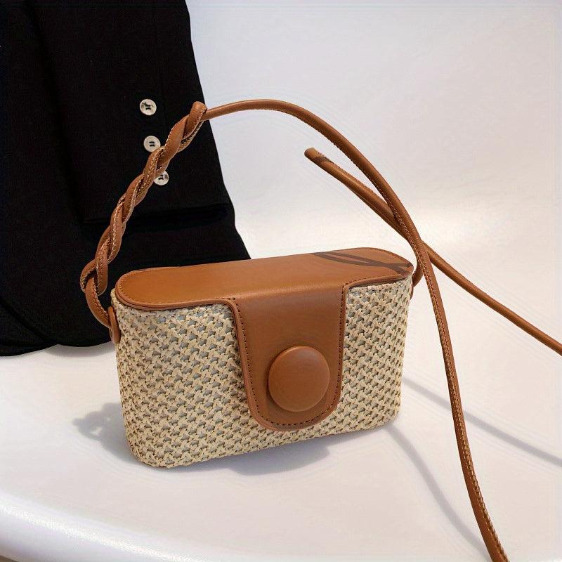 Mini Straw Handbag Solid Braided Beach Shoulder Bag