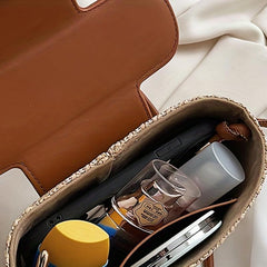 Mini Straw Handbag Solid Braided Beach Shoulder Bag