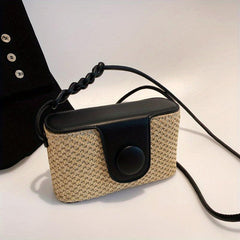 Mini Straw Handbag Solid Braided Beach Shoulder Bag