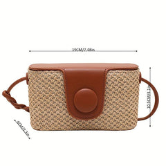 Mini Straw Handbag Solid Braided Beach Shoulder Bag