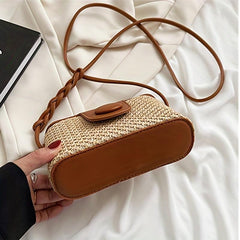 Mini Straw Handbag Solid Braided Beach Shoulder Bag